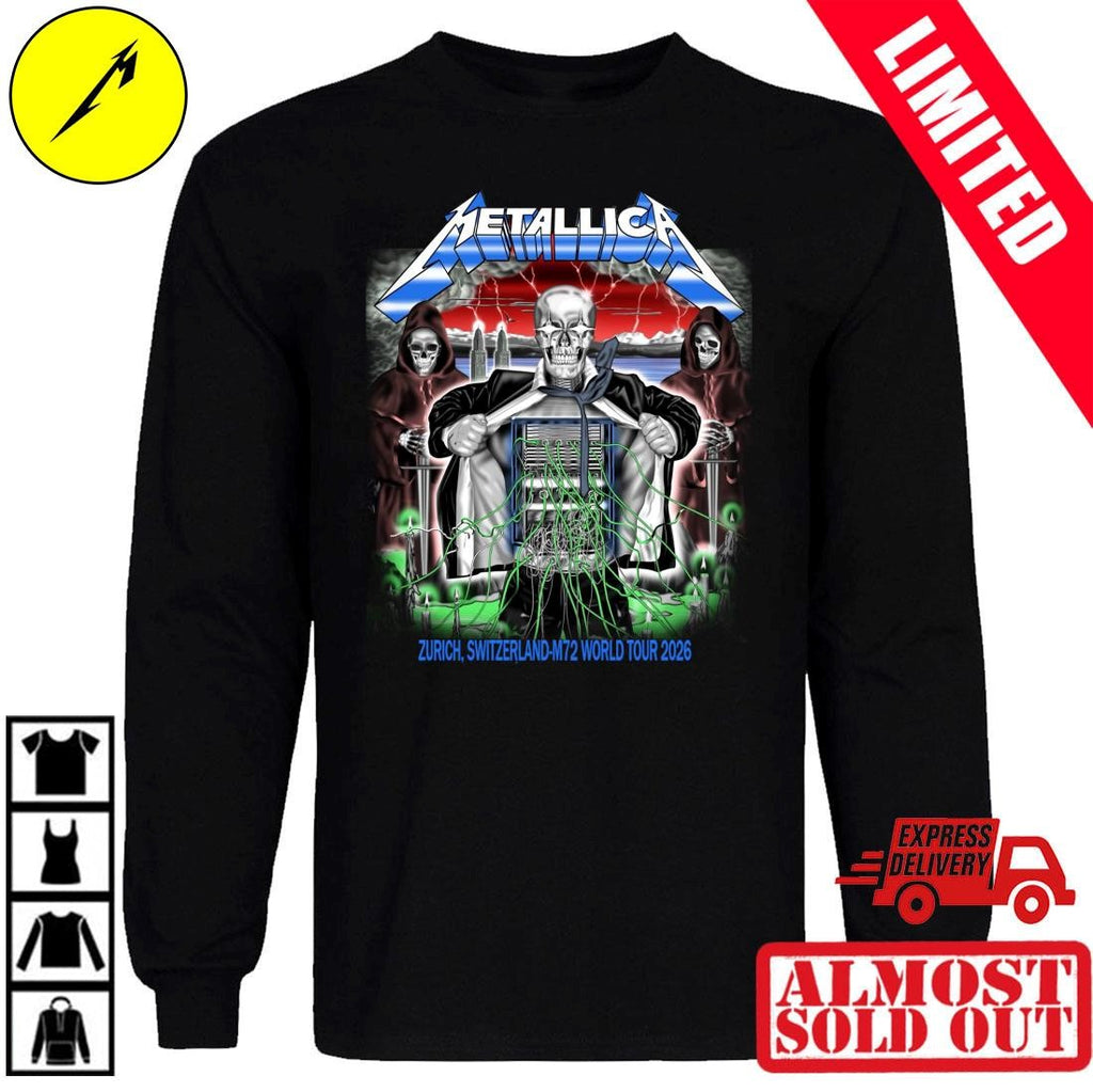 Metallica M72 Zurich Switzerland Event Tee Show At Stadion Letzigrund On May 27 2026 M72 World Tour 2026 Mecha Skull Shirt