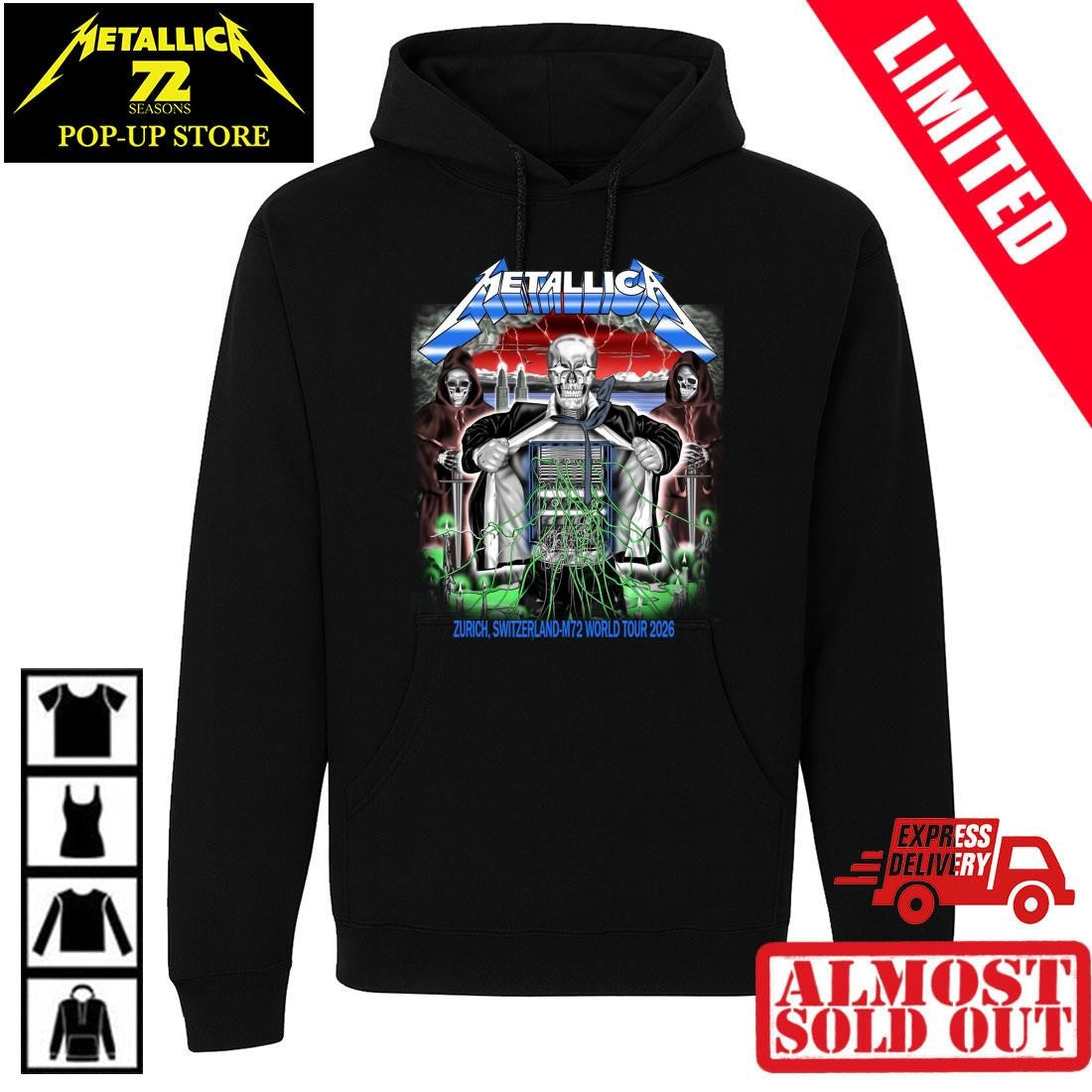 Metallica M72 Zurich Switzerland Event Tee Show At Stadion Letzigrund On May 27 2026 M72 World Tour 2026 Mecha Skull Shirt