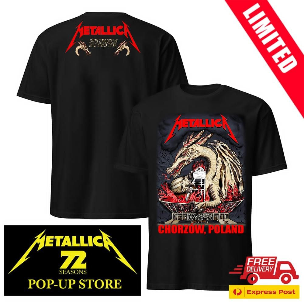 Metallica Official Pop-Up Shop Chorzow 2026 Two Sided Shirt – Poland Dragon Art by Karol Banach