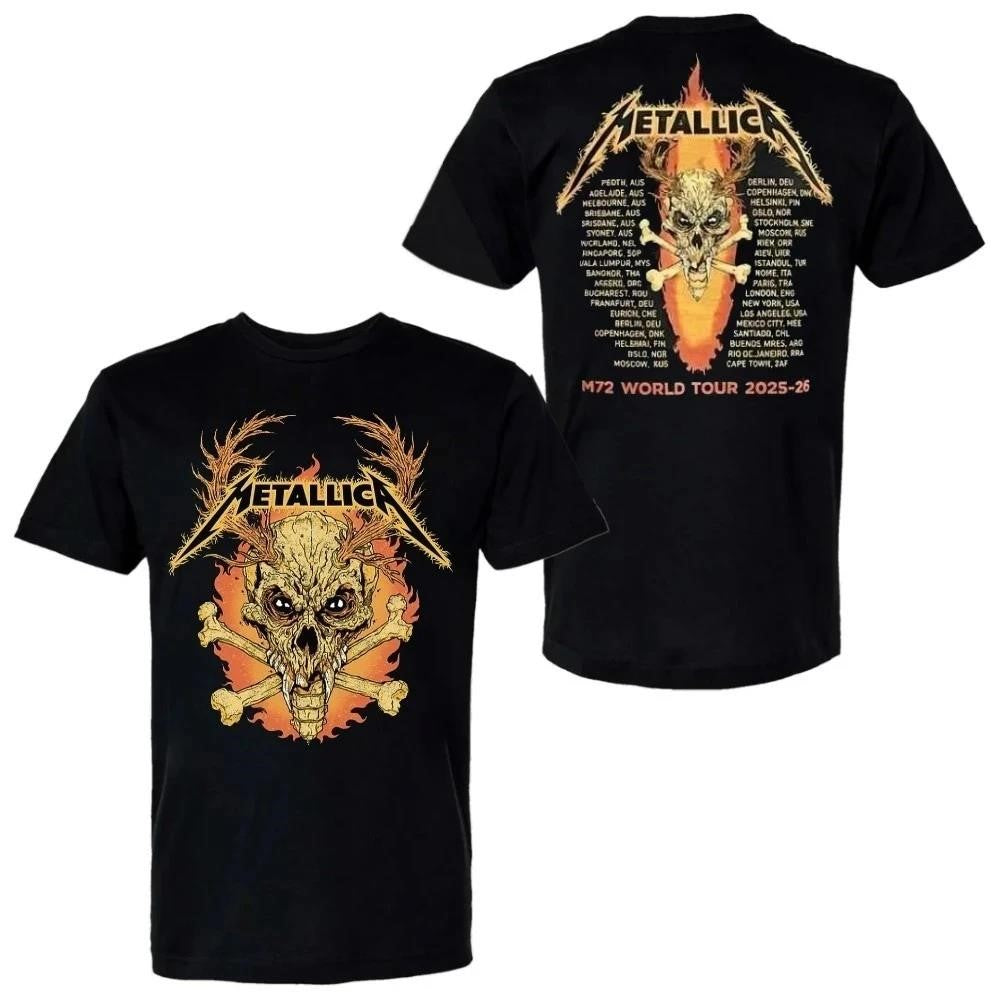 Metallica Pop-up Store M72 European World Tour 2026 Flame Skull Dates Shirt