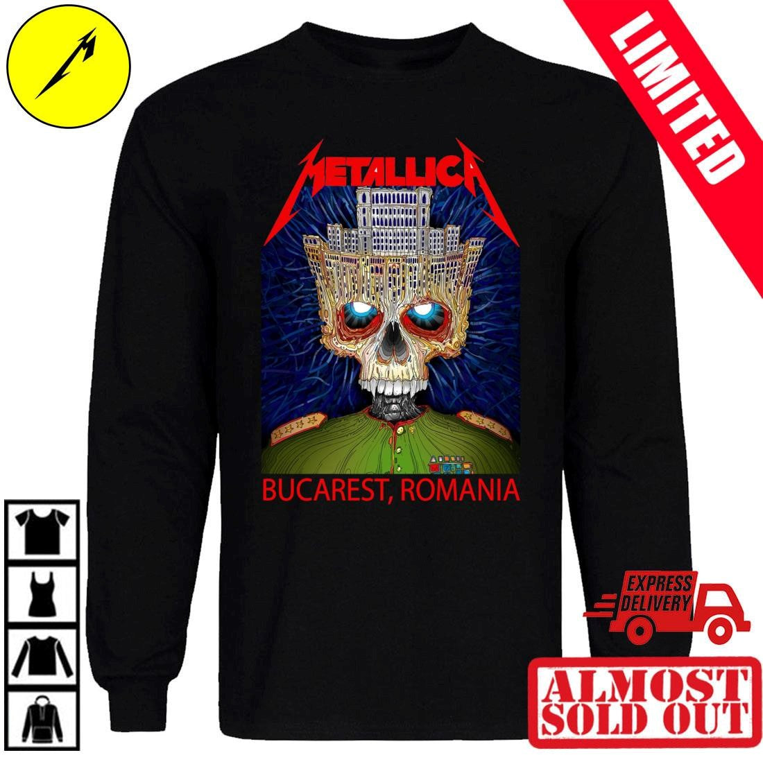 Metallica Romania 2026 Tour Shirt – Palace Of Parliament Crown Skull Artwork By Matei Apostolescu – Bucharest Arena Nationala May 13th Band Tee