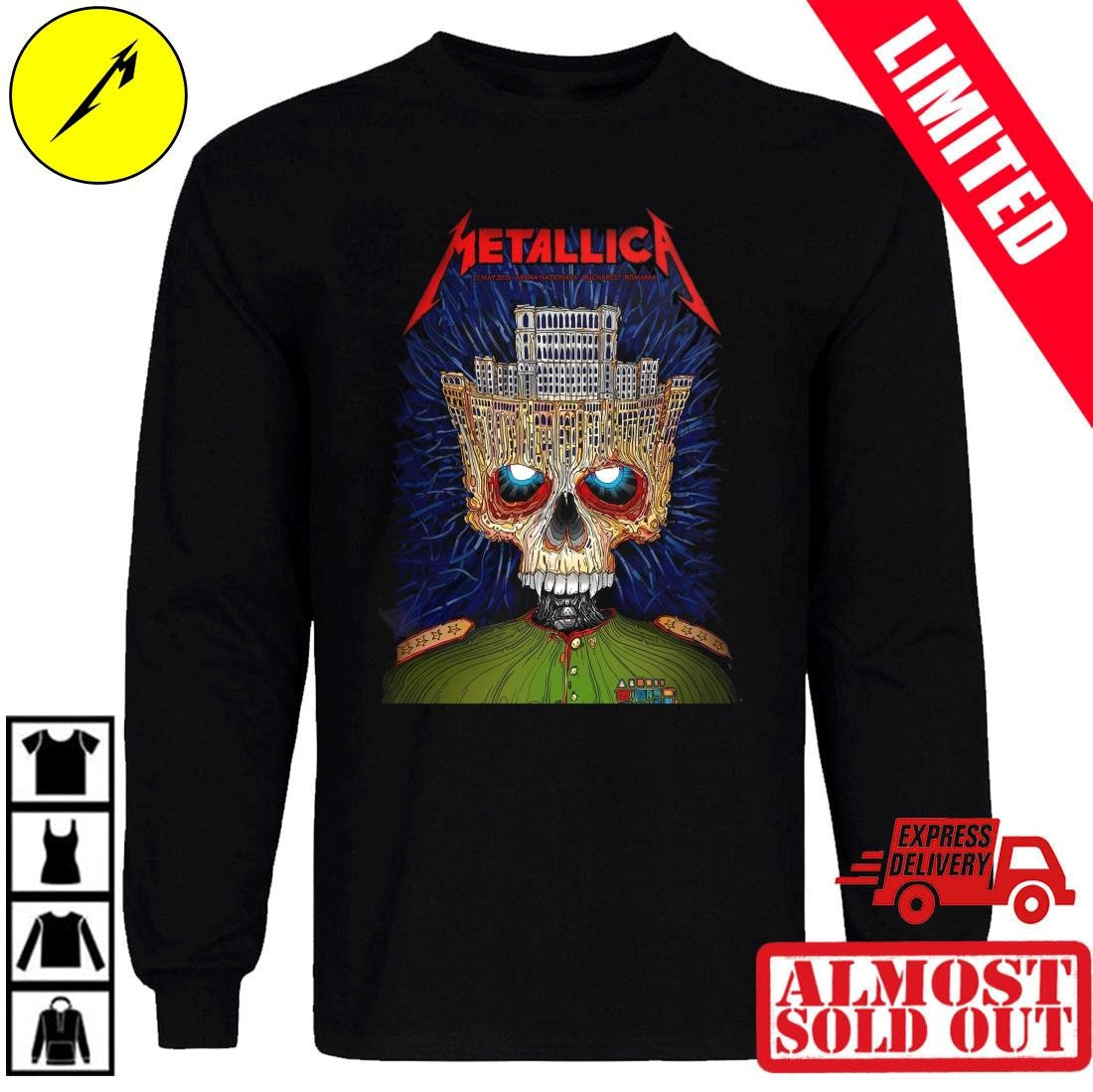 Metallica Shirt Arena Nationala Bucharest Romania Wednesday May 13 2026 – M72 Tour Venue Merch Tee – Parliament Crown Skull By Matei Apostolescu