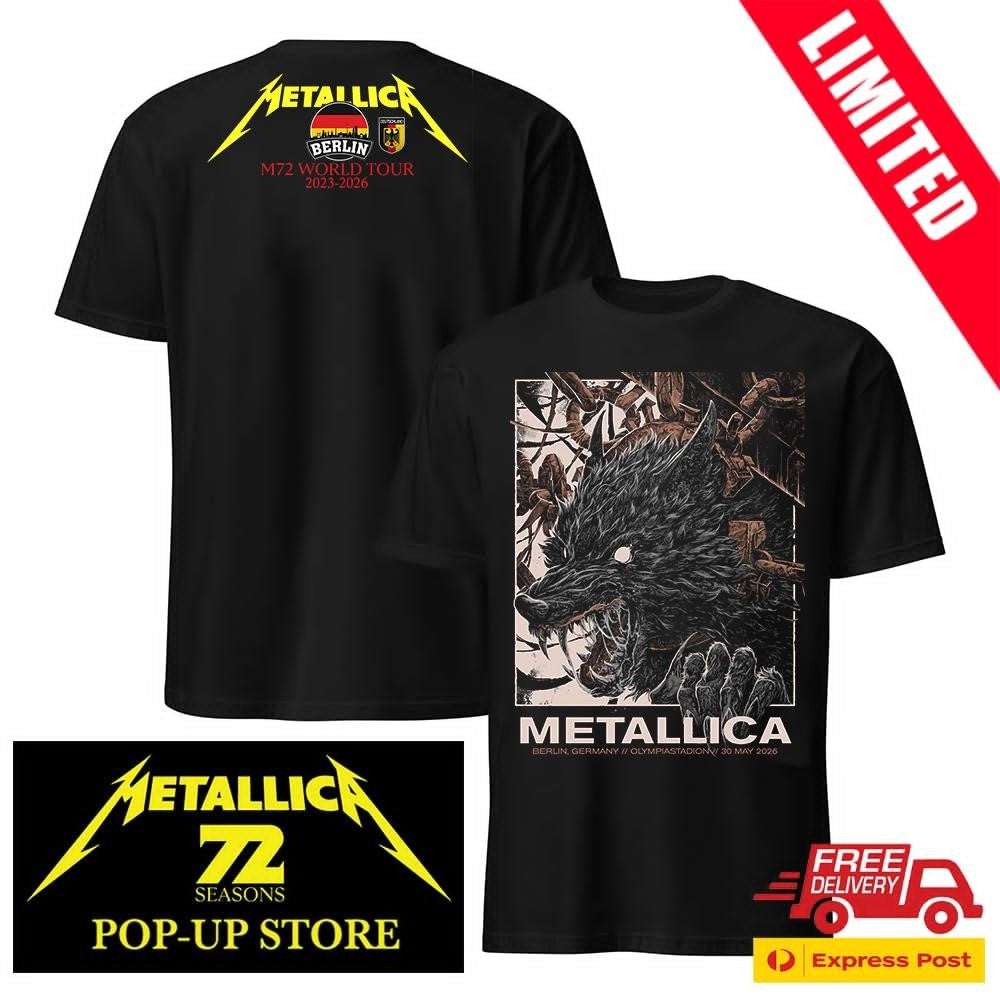 Metallica Wolf Poster Art Two Sides Shirt Berlin Olympiastadion 2026