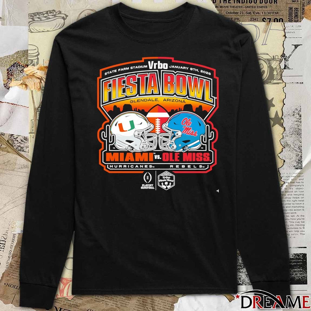 Miami Vs Ole Miss 2026 Vrbo Fiesta Bowl Matchup CFP Semifinal Scripted t-shirt