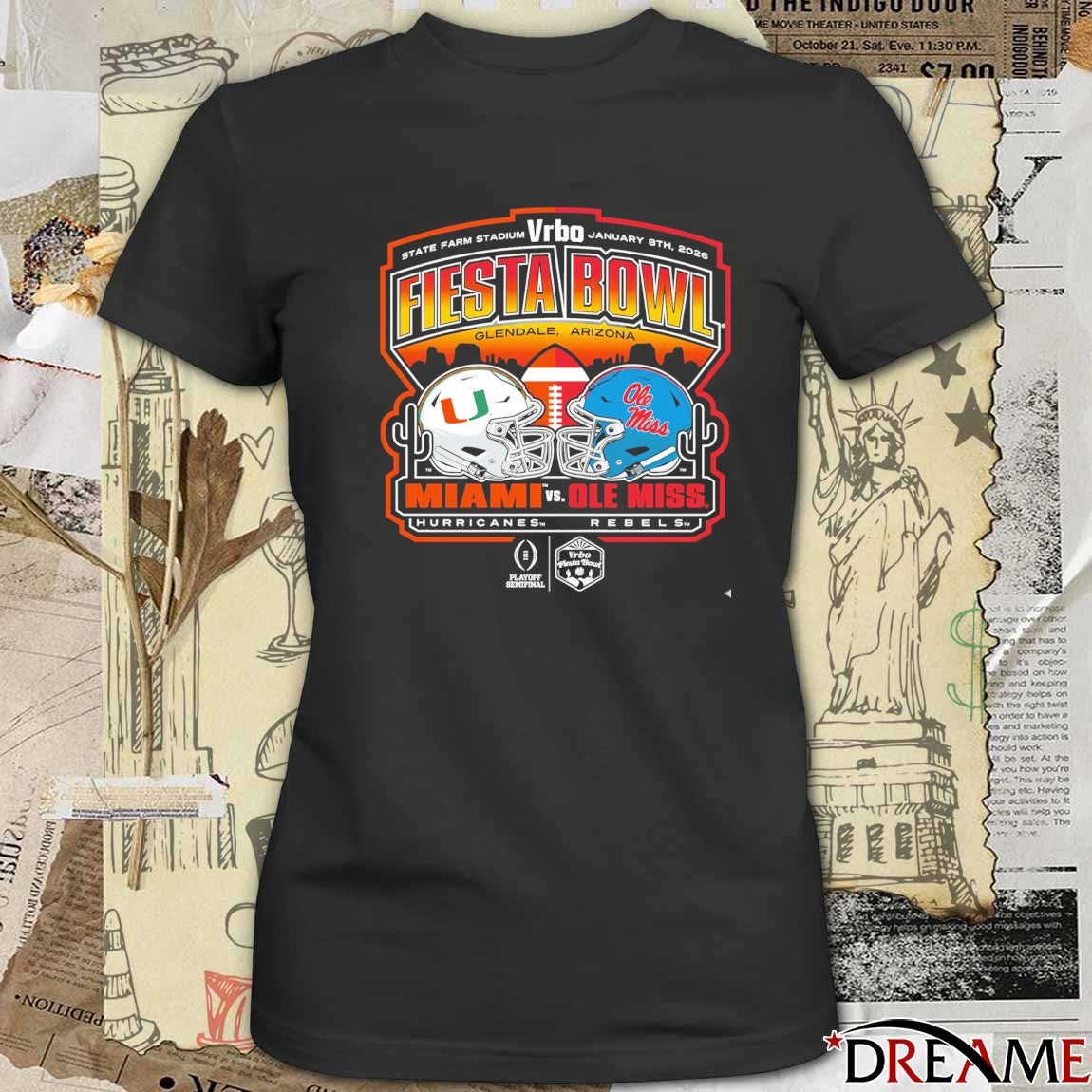 Miami Vs Ole Miss 2026 Vrbo Fiesta Bowl Matchup CFP Semifinal Scripted t-shirt