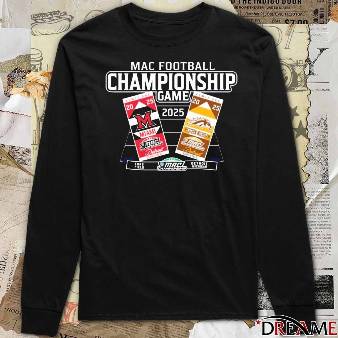 Miami vs. Western Michigan MAC 2025 Football Championship Game Ford Field Tickets t-shirt