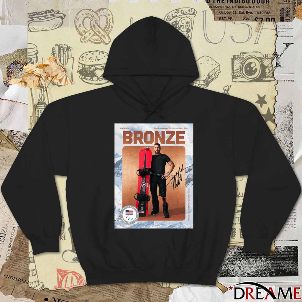 Mike Schultz Para Snowboarding Men’s Banked Slalom SB-LL1 Bronze Medal 2026 Signature Poster t-shirt