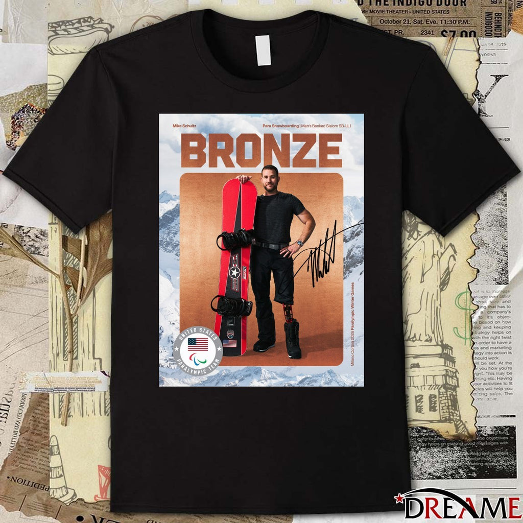 Mike Schultz Para Snowboarding Men’s Banked Slalom SB-LL1 Bronze Medal 2026 Signature Poster t-shirt