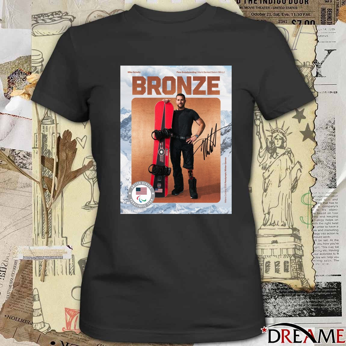 Mike Schultz Para Snowboarding Men’s Banked Slalom SB-LL1 Bronze Medal 2026 Signature Poster t-shirt