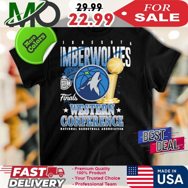 Minnesota Timberwolves 2025 Western Conference Finals Black Graphic Logo Trophy T-Shirt