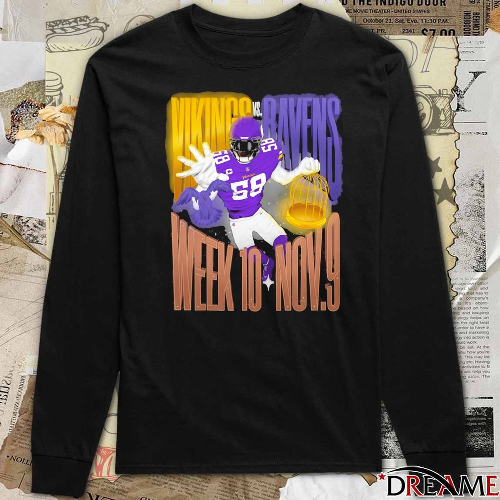 Minnesota Vikings vs Baltimore Ravens Week 10 Nov 9 Battle of the Purples on Sunday t-shirt
