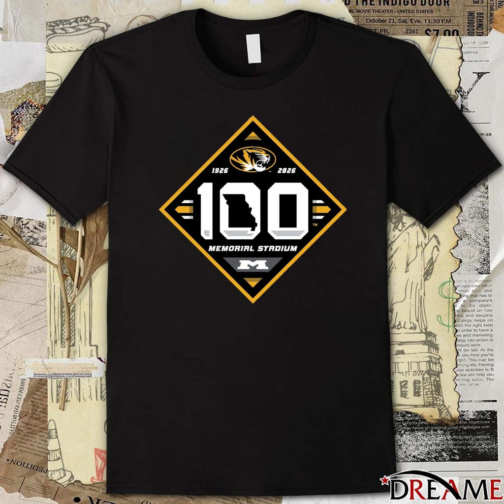 Missouri Tigers 100th Anniversary Memorial Stadium 1926 – 2026 Logo t-shirt
