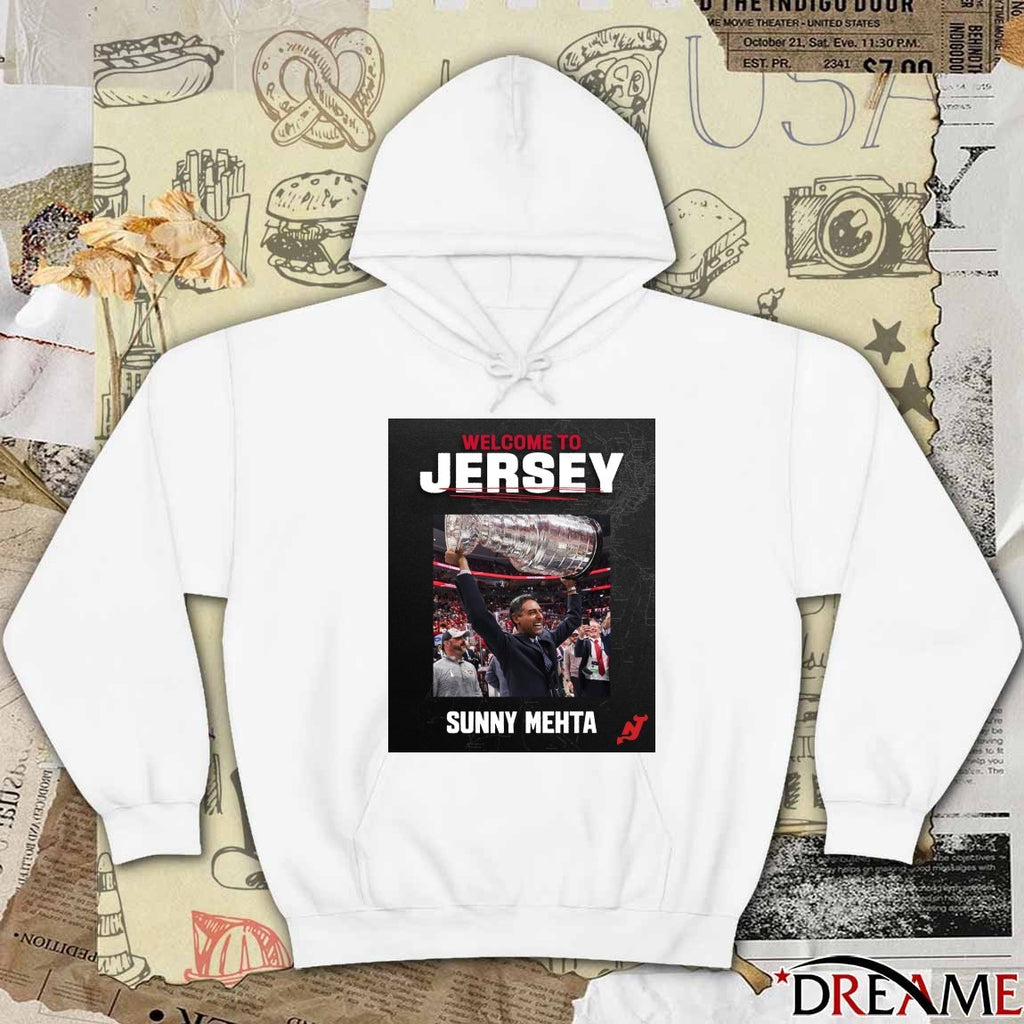 New Jersey Devils Welcome To Jersey Sunny Mehta 2026 Poster t-shirt