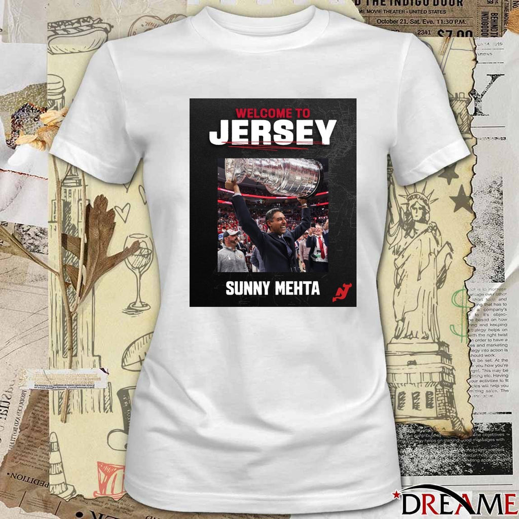 New Jersey Devils Welcome To Jersey Sunny Mehta 2026 Poster t-shirt