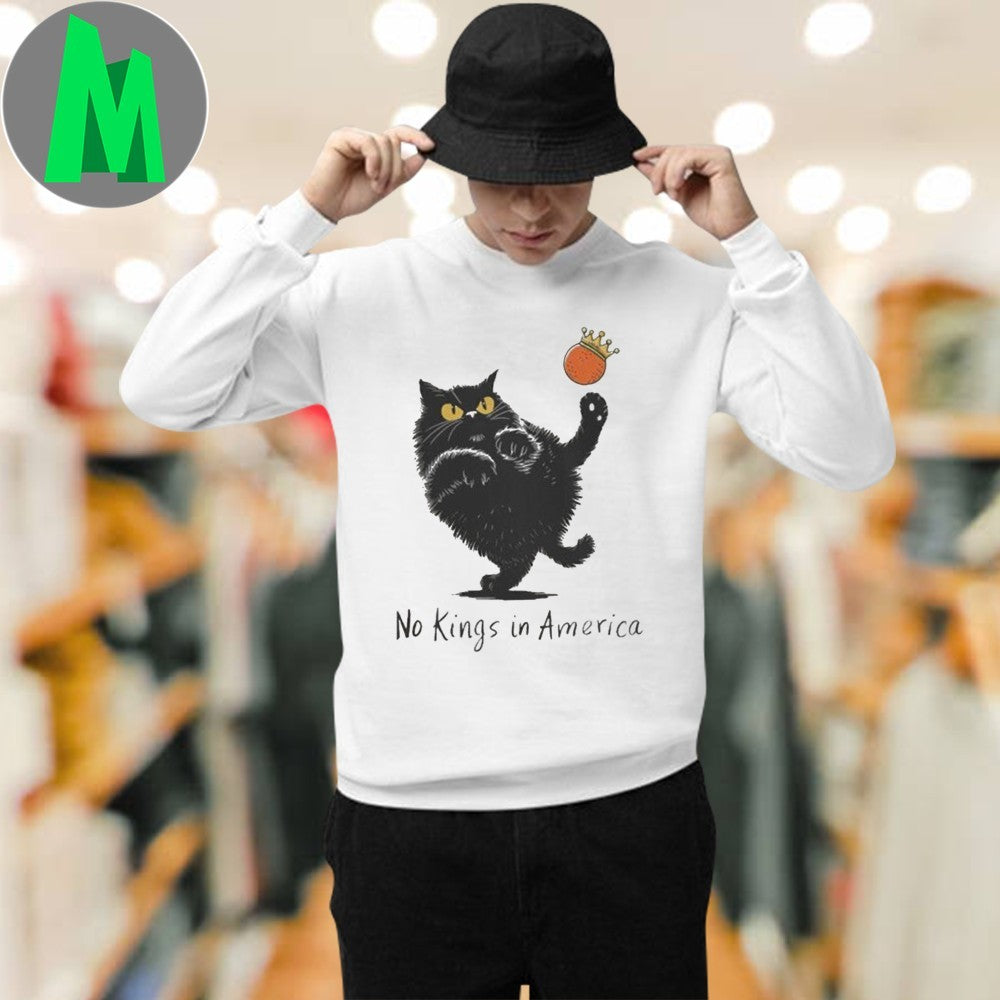 No Kings In America Black Cat Anti-Monarchy Graphic T-Shirt