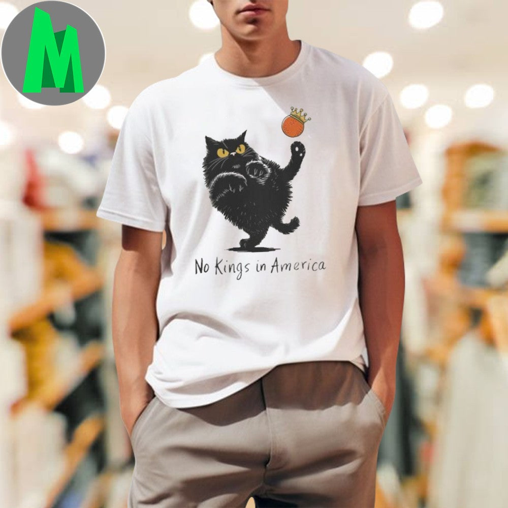 No Kings In America Black Cat Anti-Monarchy Graphic T-Shirt