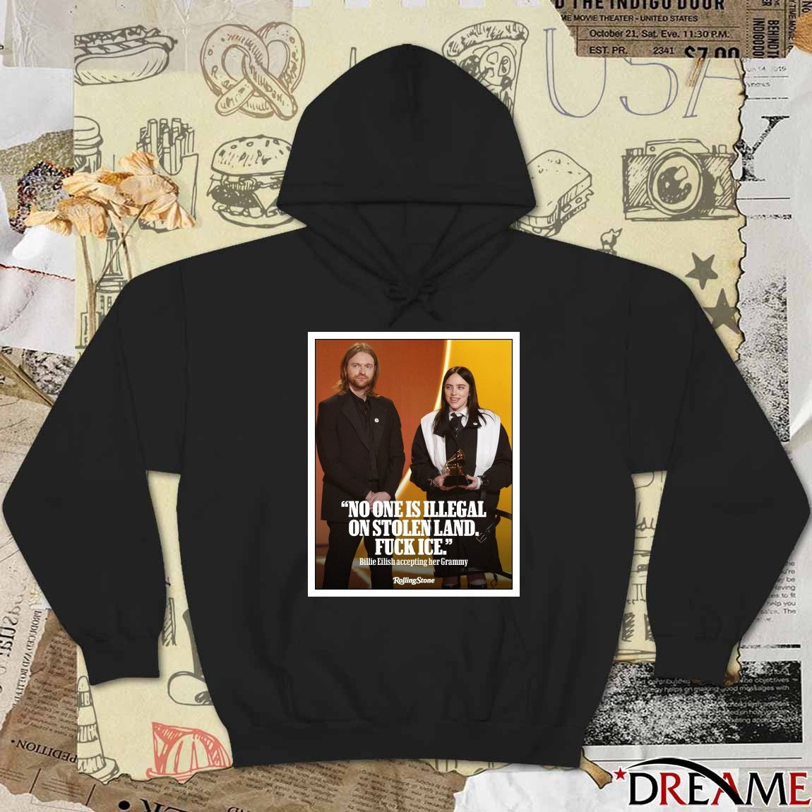 No One Is Illegal On Stolen Land Fuck ICE Billie Eilish Accepting Her Grammys Poster t-shirt