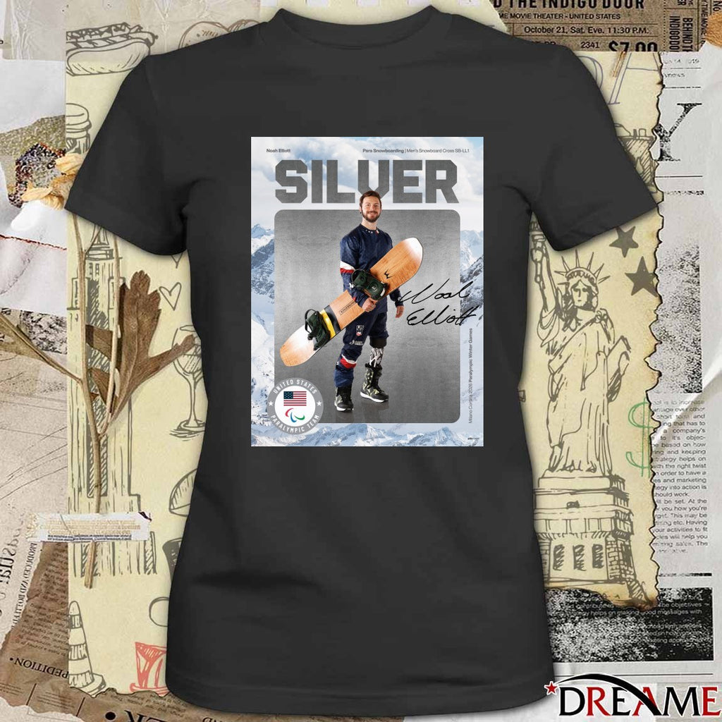 Noah Elliott Para Snowboarding Men’s Snowboard Cross SB-LL1 Silver Medal Signature Poster t-shirt