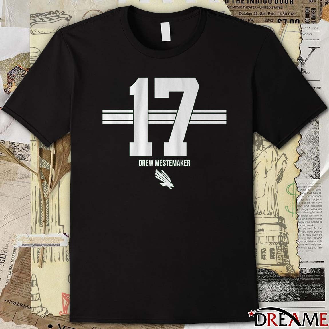 North Texas Mean Green Football Drew Mestemaker 17 Stripe t-shirt