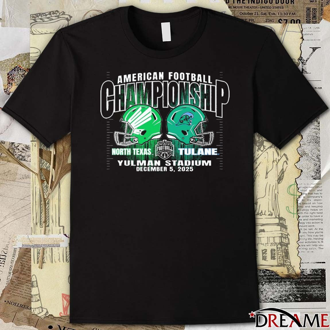 North Texas Mean Green Vs Tulane Green Wave American Football Championship Yulman Stadium December 5, 2025 Helmets t-shirt