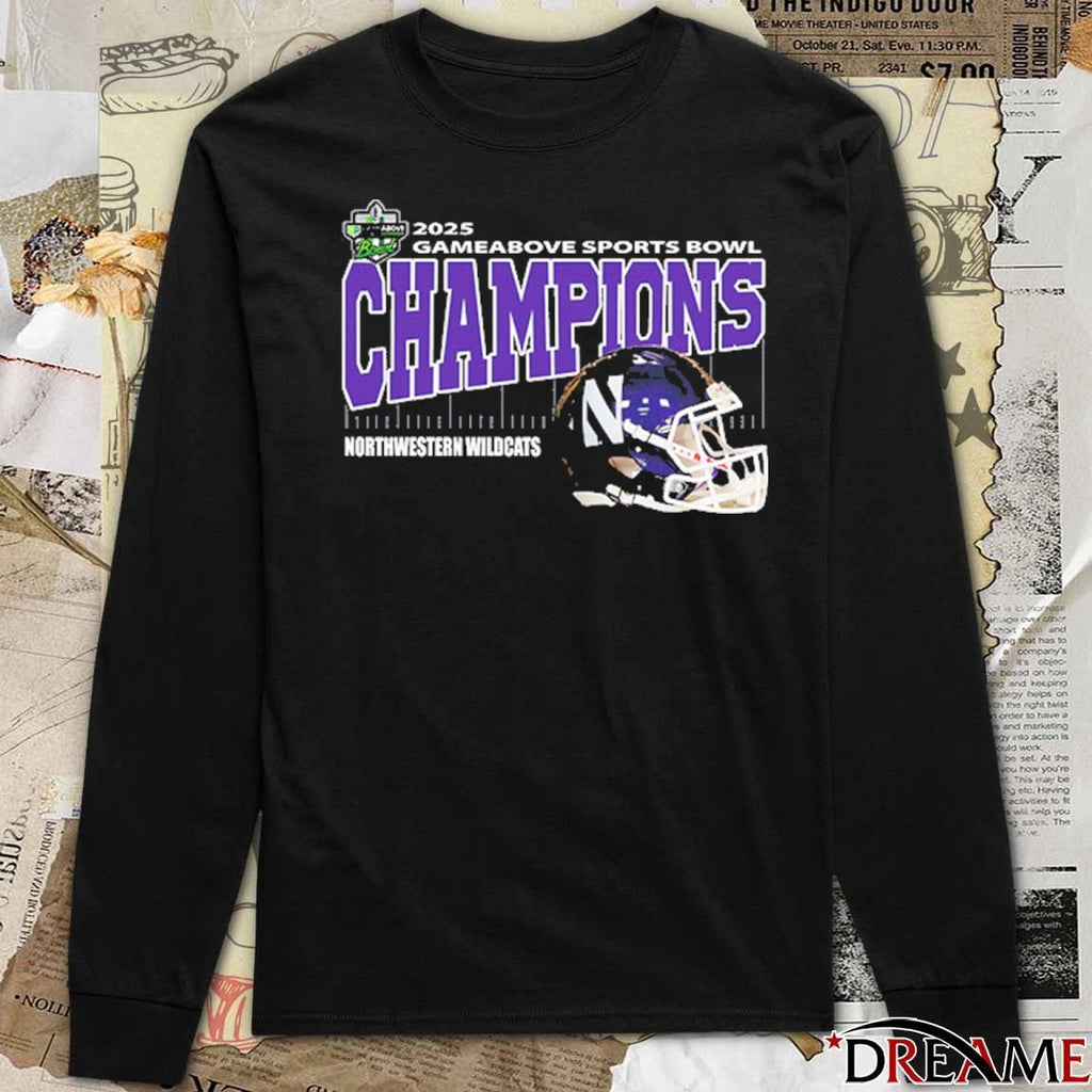 Northwestern Wildcats Gameabove Sports Bowl Champions Ford Field Detroit MI 2025 Helmet t-shirt
