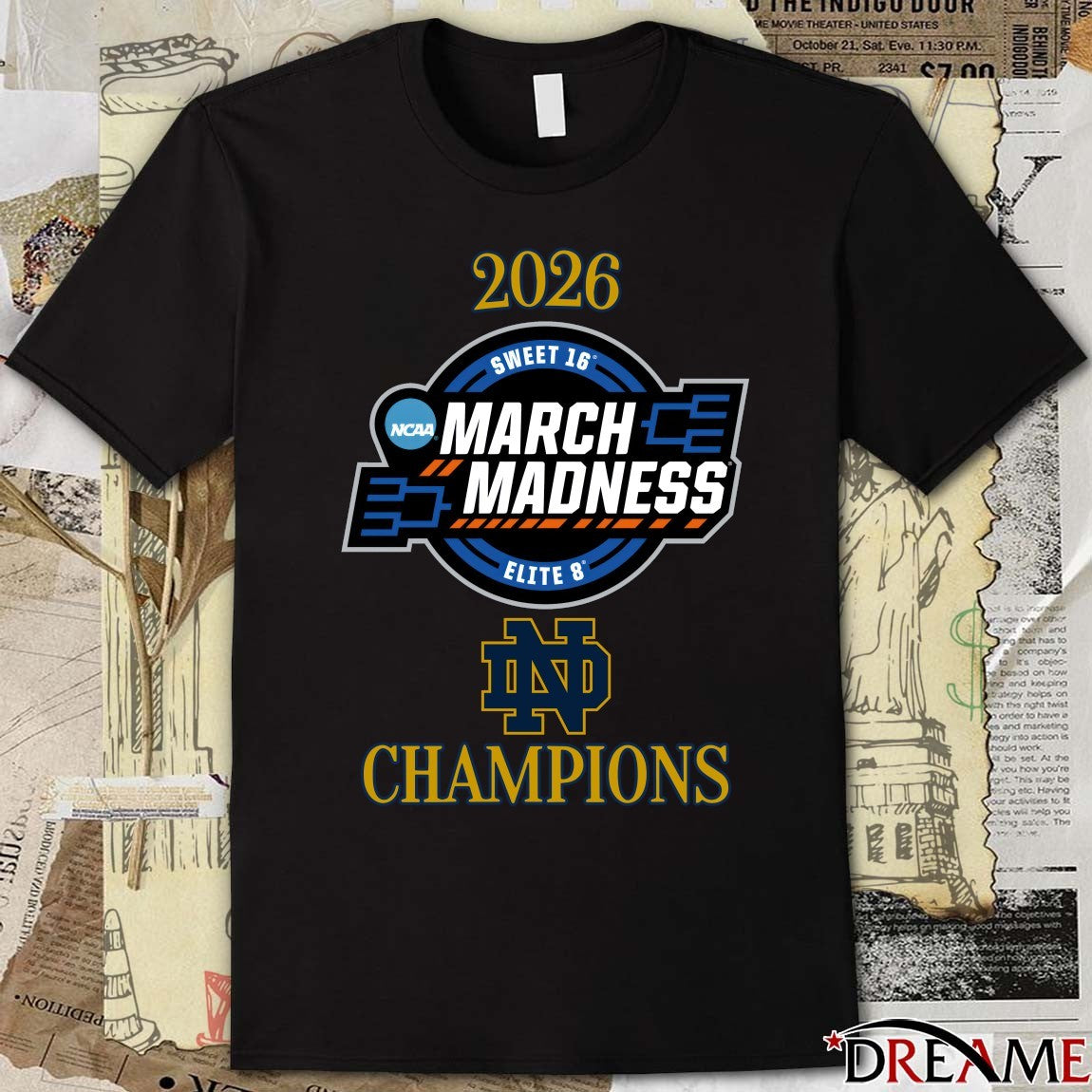 Notre Dame Fighting Irish 2026 NCAA Women’s March Madness Sweet 16 Elite 8 Champions Logo t-shirt