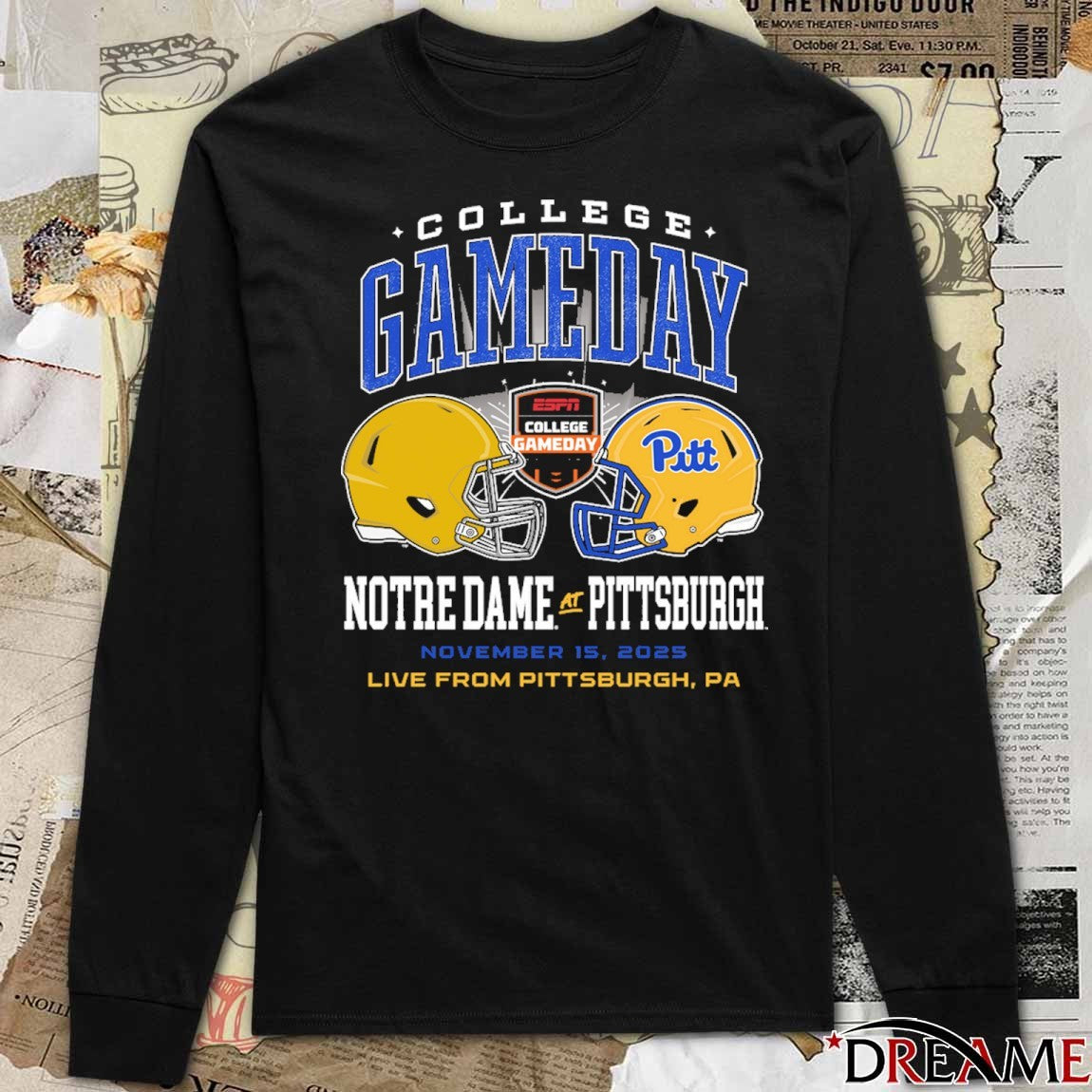 Notre Dame Fighting Irish At Pittsburgh Panthers ESPN College GameDay Live From Pittsburgh PA November 15 2025 Helmet t-shirt