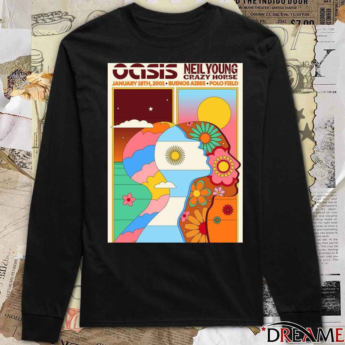 Oasis and Neil Young and Crazy Horse January 18th, 2001 Polo Field in Buenos Aires, Argentina Poster t-shirt