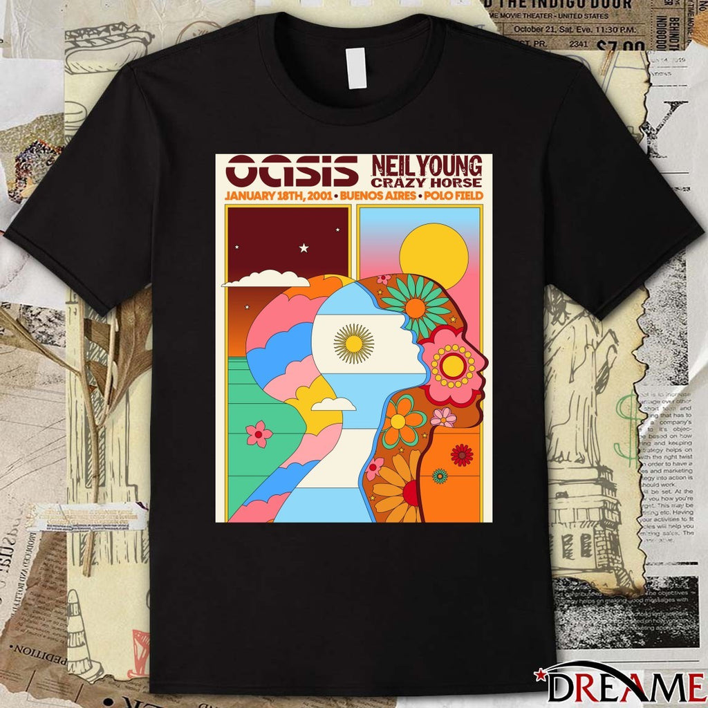 Oasis and Neil Young and Crazy Horse January 18th, 2001 Polo Field in Buenos Aires, Argentina Poster t-shirt