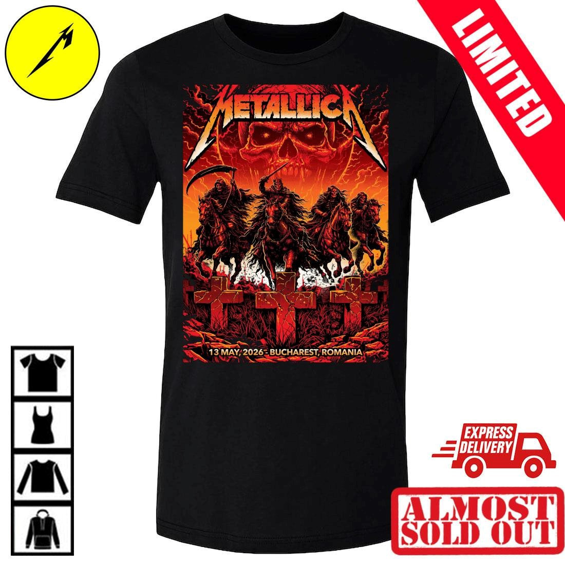 Official Metallica Bucharest 2026 Concert T-Shirt Pop Up Merch Store Exclusive By Maxx242 Romania May 13 2026 Limited Edition Tee
