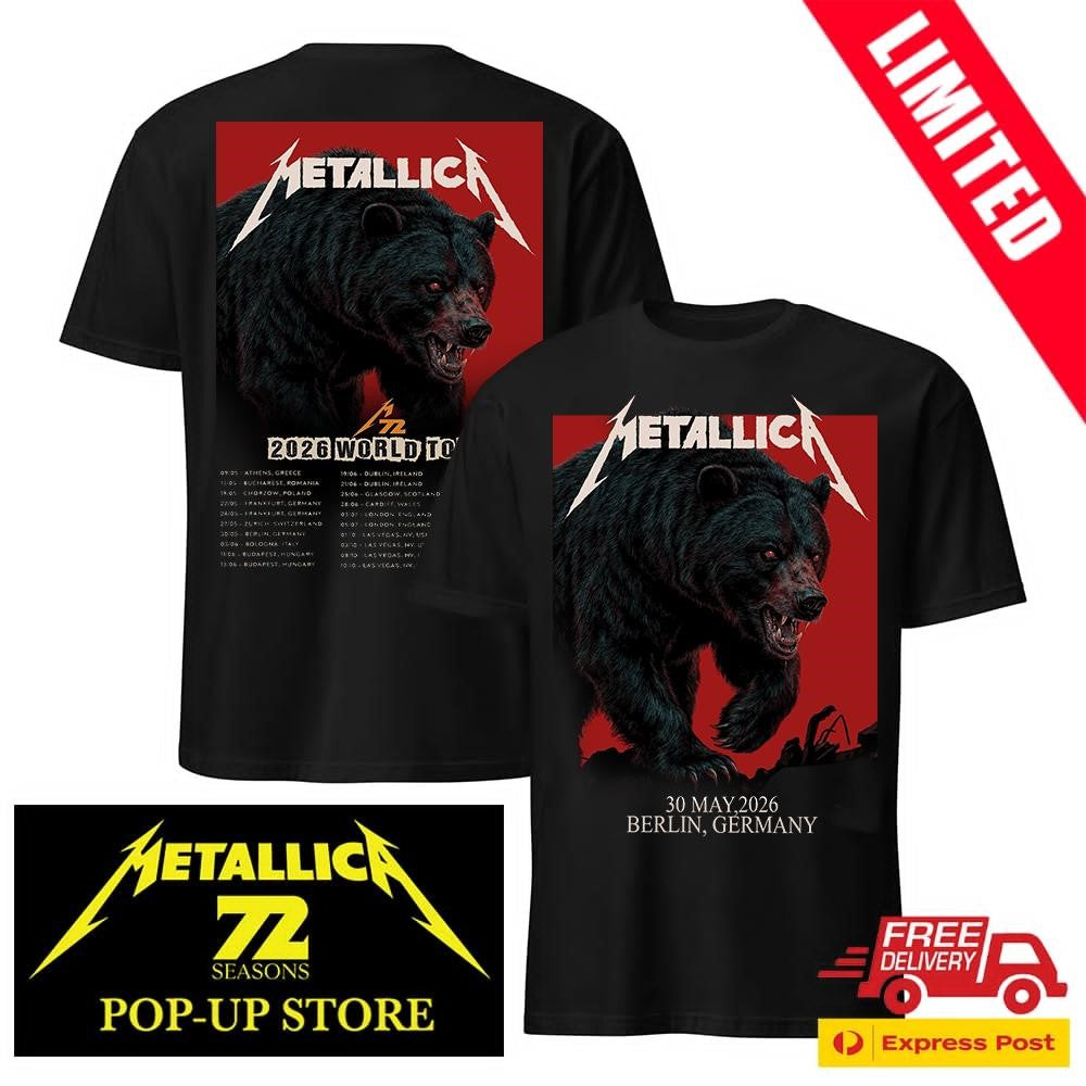Official Metallica M72 Berlin Germany 2026 Two Sided Shirt Pop-Up Shop Janta Island Bear Olympiastadion