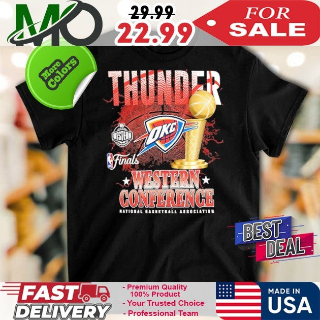 Oklahoma City Thunder 2025 Western Conference Finals Black Graphic Logo Trophy T-Shirt