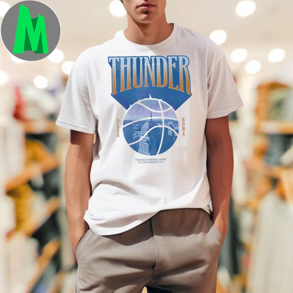 Oklahoma City Thunder Resounding Spirit Basketball Skyline Graphic T-Shirt