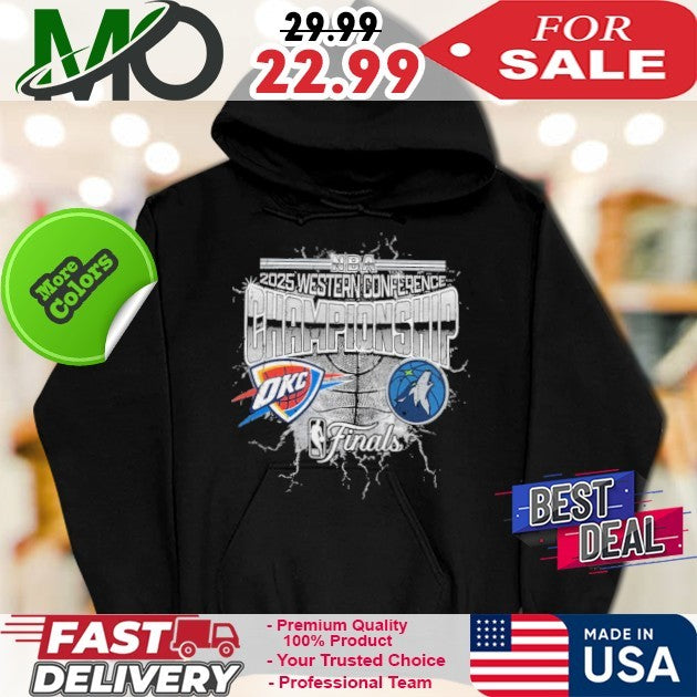 Oklahoma City Thunder vs. Minnesota Timberwolves 2025 Western Conference Finals Matchup Distressed Graphic T-Shirt