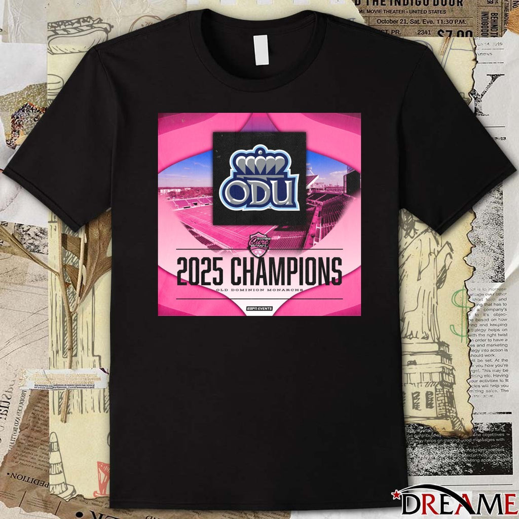 Old Dominion Monarchs 2025 StaffDNA Cure Bowl Champions Poster t-shirt