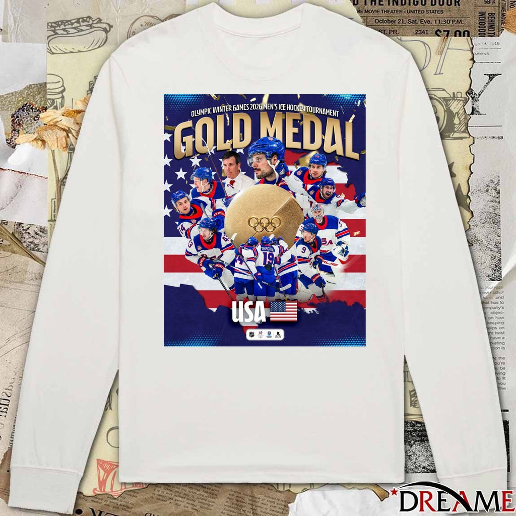 Olympic Winter Games 2026 Men’s Ice Hockey Tournament Gold Medal Team USA Poster t-shirt