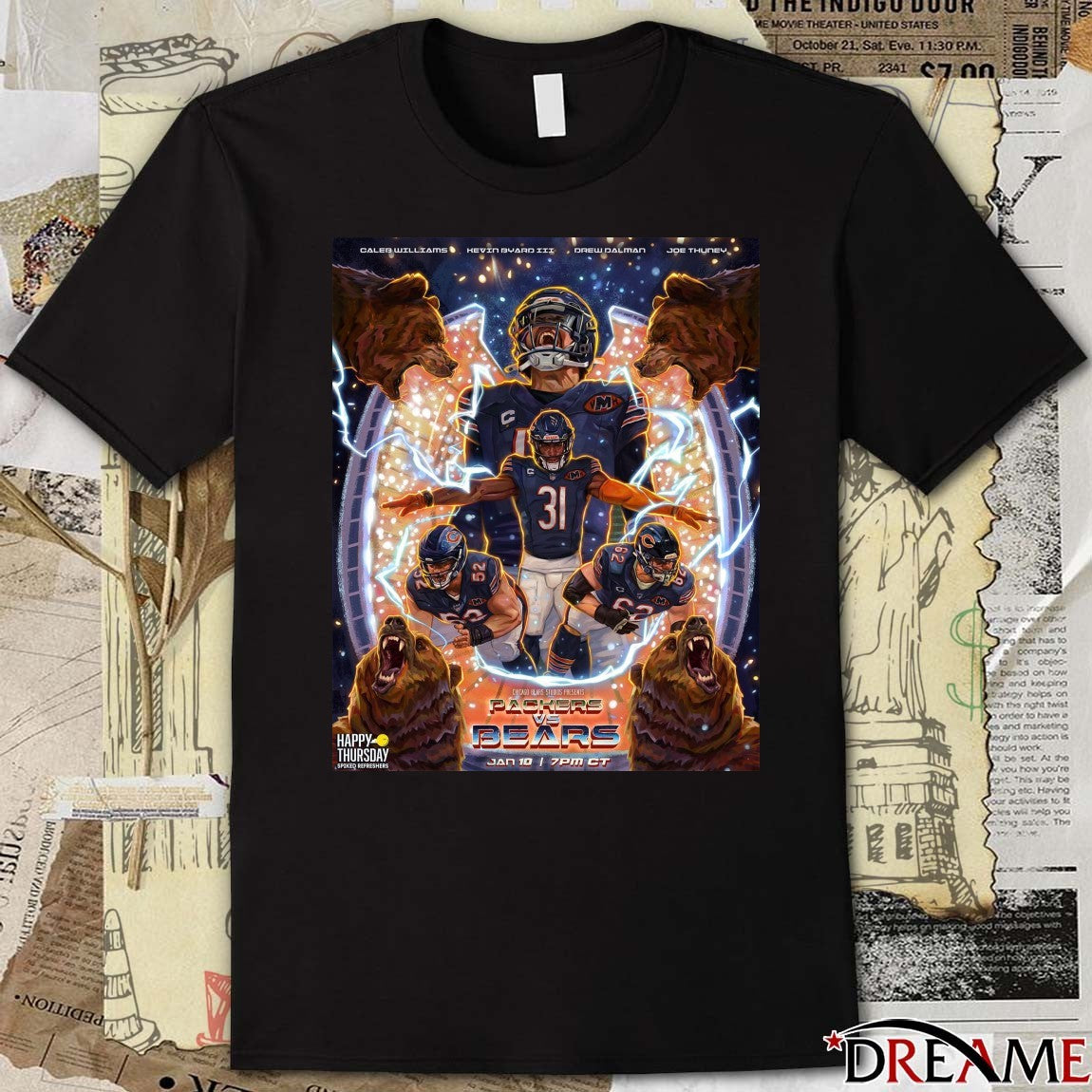 Packers Vs Bears Jan 10 Caleb Williams, Kevin Byard III, Drew Dalman and Joe Thuney Poster t-shirt