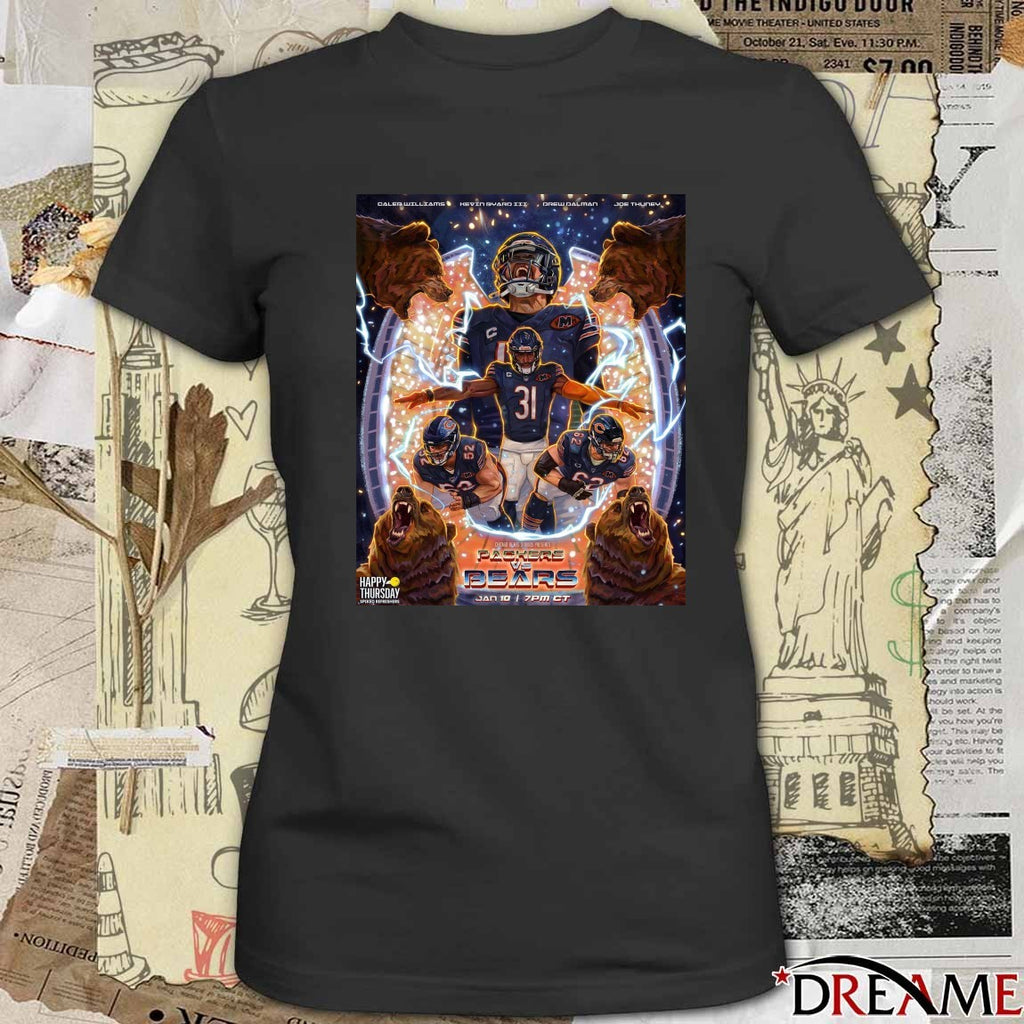 Packers Vs Bears Jan 10 Caleb Williams, Kevin Byard III, Drew Dalman and Joe Thuney Poster t-shirt