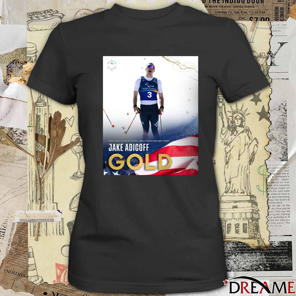 Para Cross-country Skiing Men’s Vision Impaired Sprint Jake Adicoff Gold Medal Winter Paralympics t-shirt