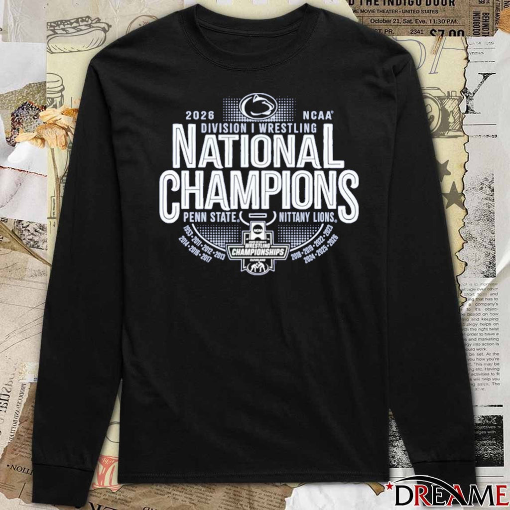 Penn State Nittany Lions 2026 NCAA Division I Men’s Wrestling National Champions 14-Time Five Peat Dynasty Cael Sanderson Cleveland t-shirt