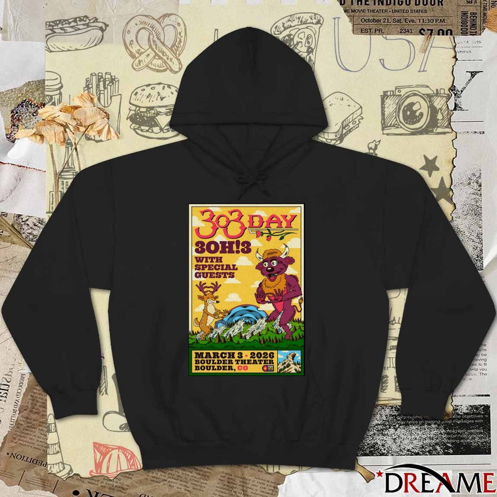 Poster 3OH3 March 3 2026 Boulder Theater Boulder CO t-shirt