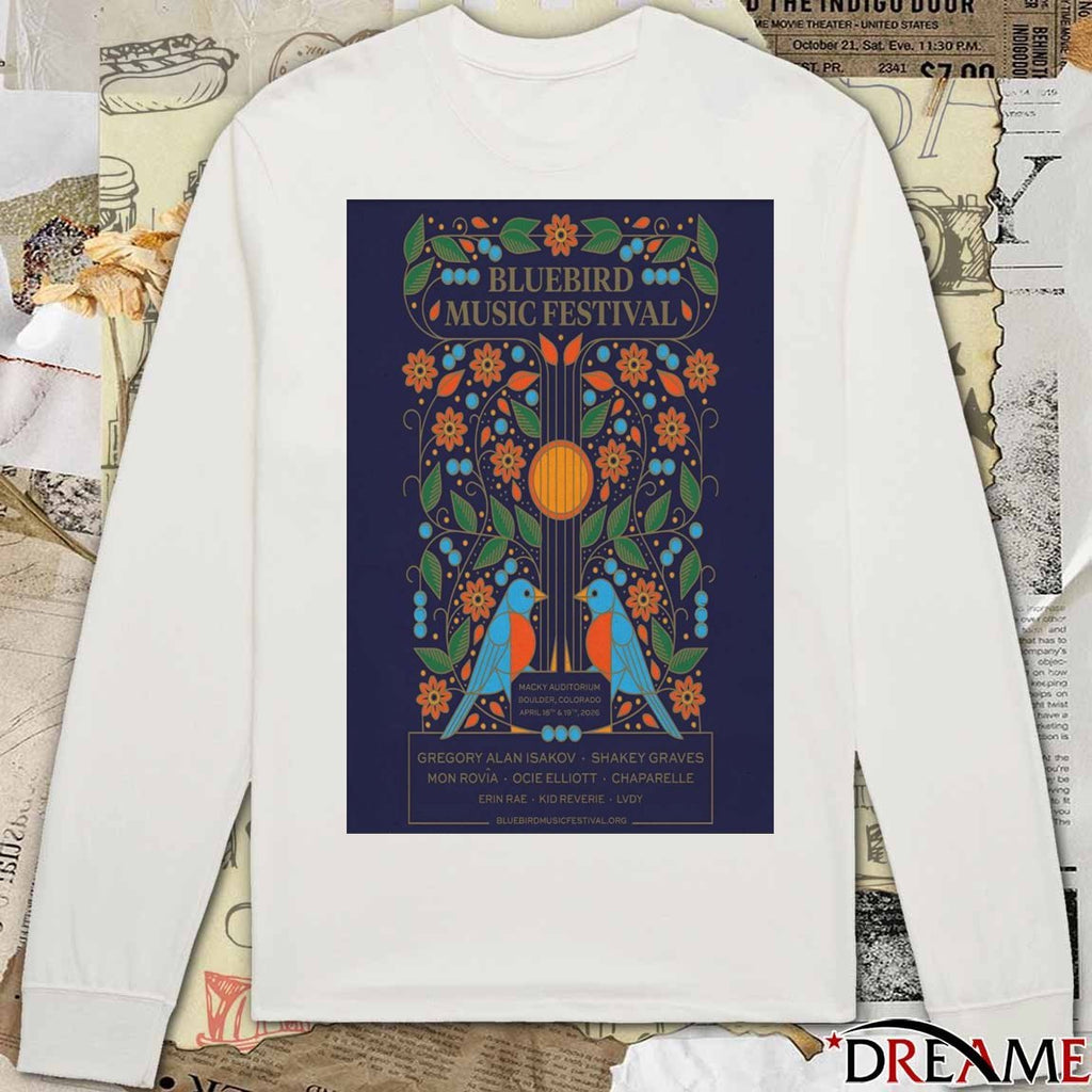 Poster Bluebird Music Festival In Boulder CO On April 18-19 2026 t-shirt