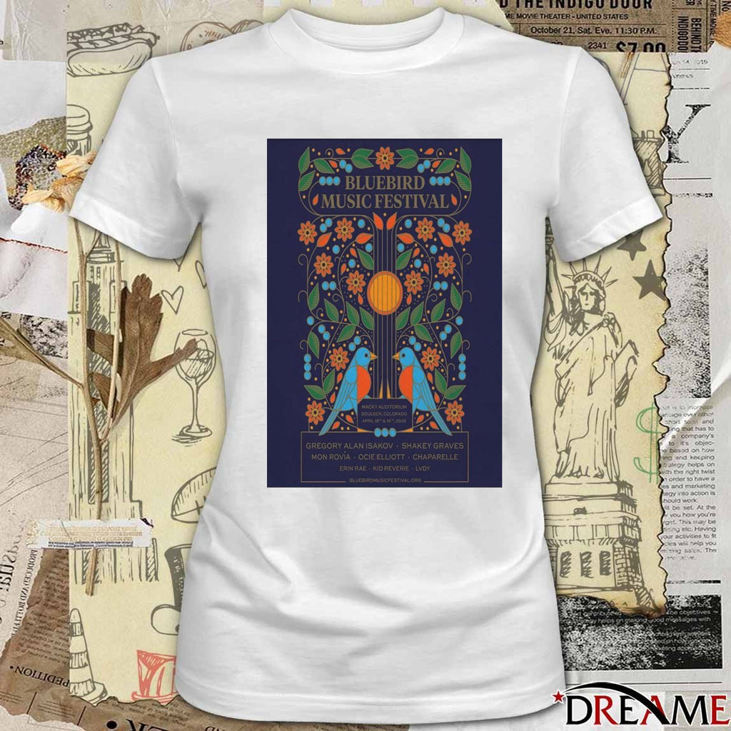 Poster Bluebird Music Festival In Boulder CO On April 18-19 2026 t-shirt