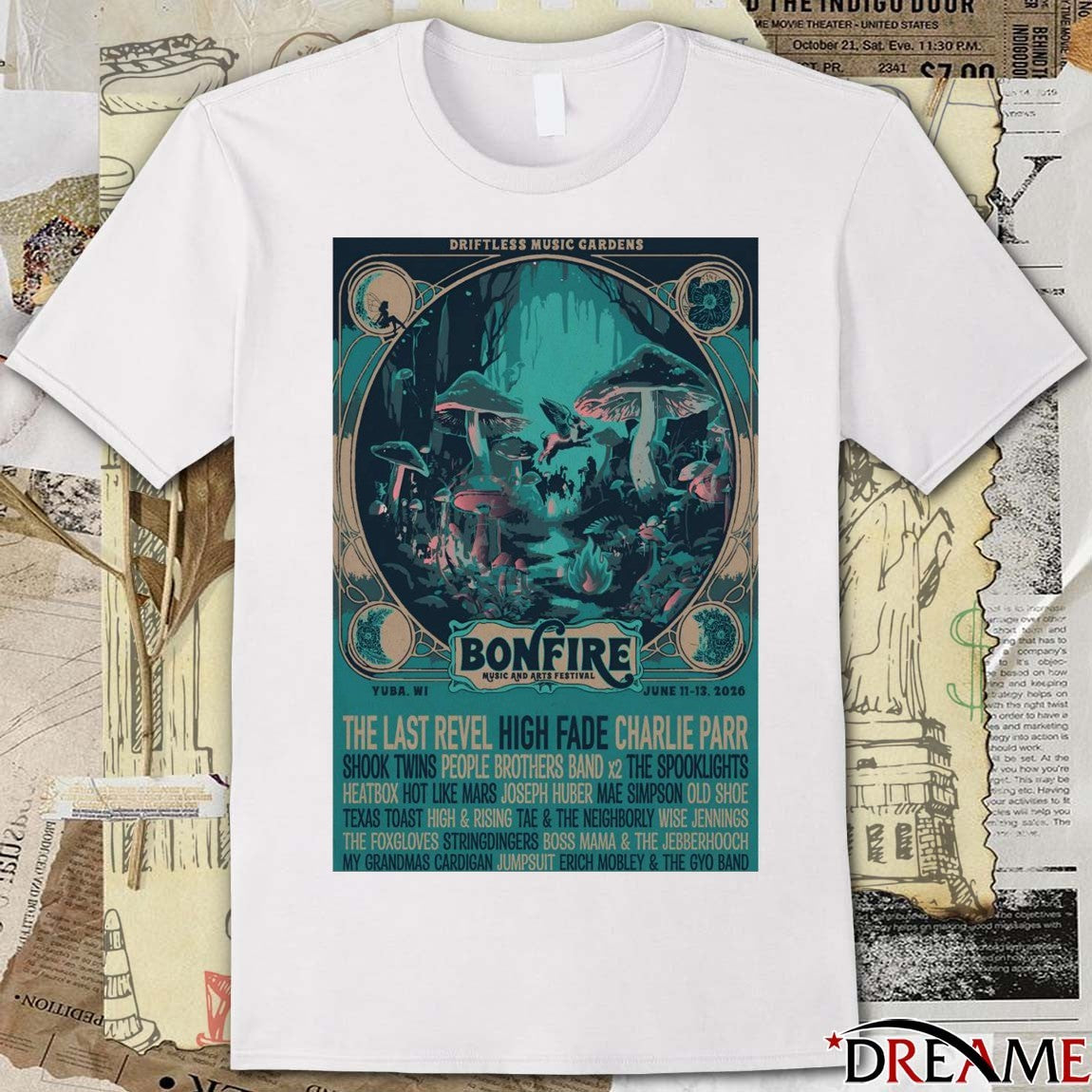 Poster Bonfire Music And Arts Festival Yuba WI June 11-13 2026 t-shirt
