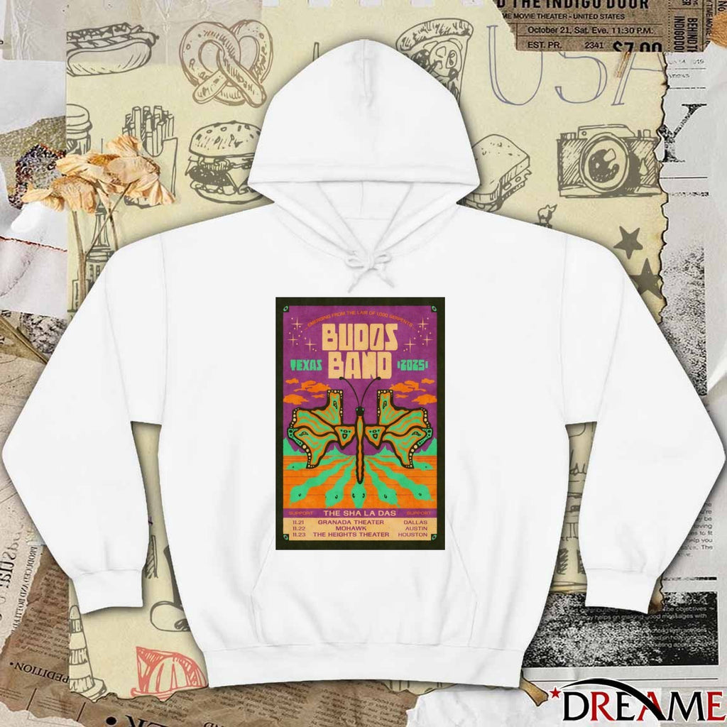 Poster Budos Band Poster TX Tour 2025 11.21 Granada Theater Dallas 11.22 Mohawk Austin 11.23 The Heights Theater Houston t-shirt