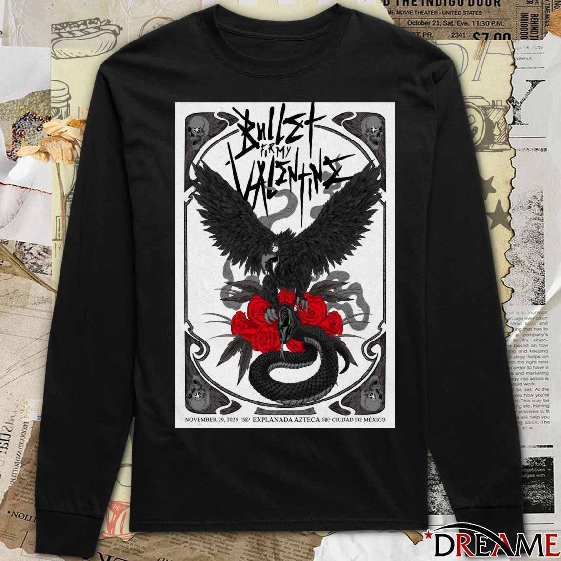 Poster Bullet For My Valentine November 29 2025 Explanada Azteca Ciudad De Mexico t-shirt