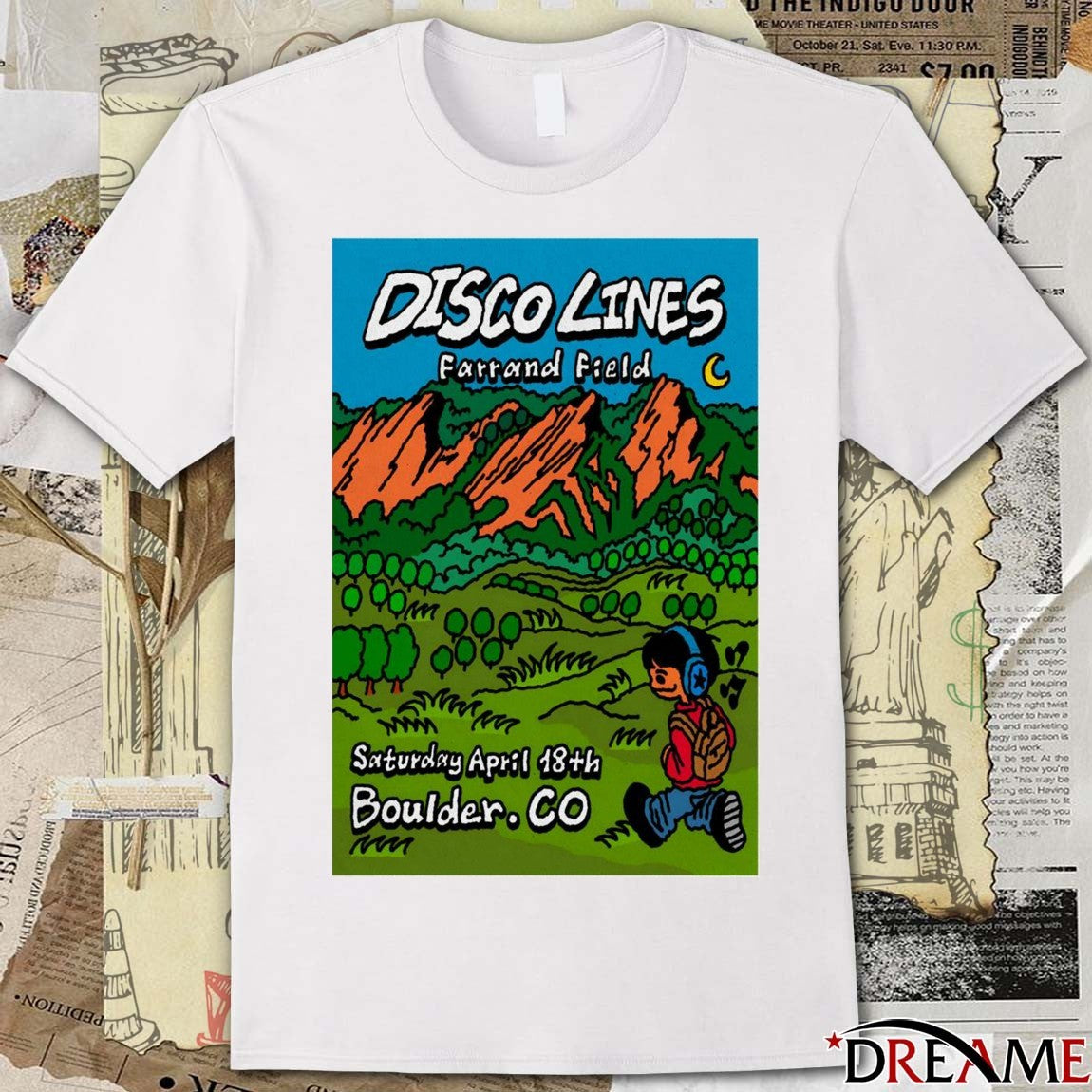 Poster Disco Lines Farrand Field April 18 2026 Boulder CO t-shirt