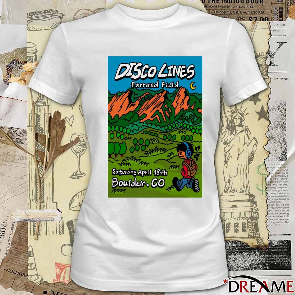 Poster Disco Lines Farrand Field April 18 2026 Boulder CO t-shirt