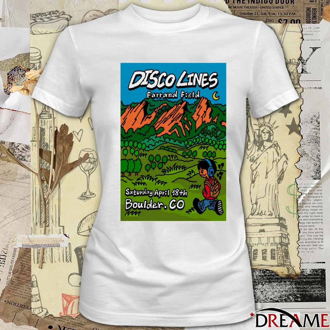 Poster Disco Lines Farrand Field April 18 2026 Boulder CO t-shirt