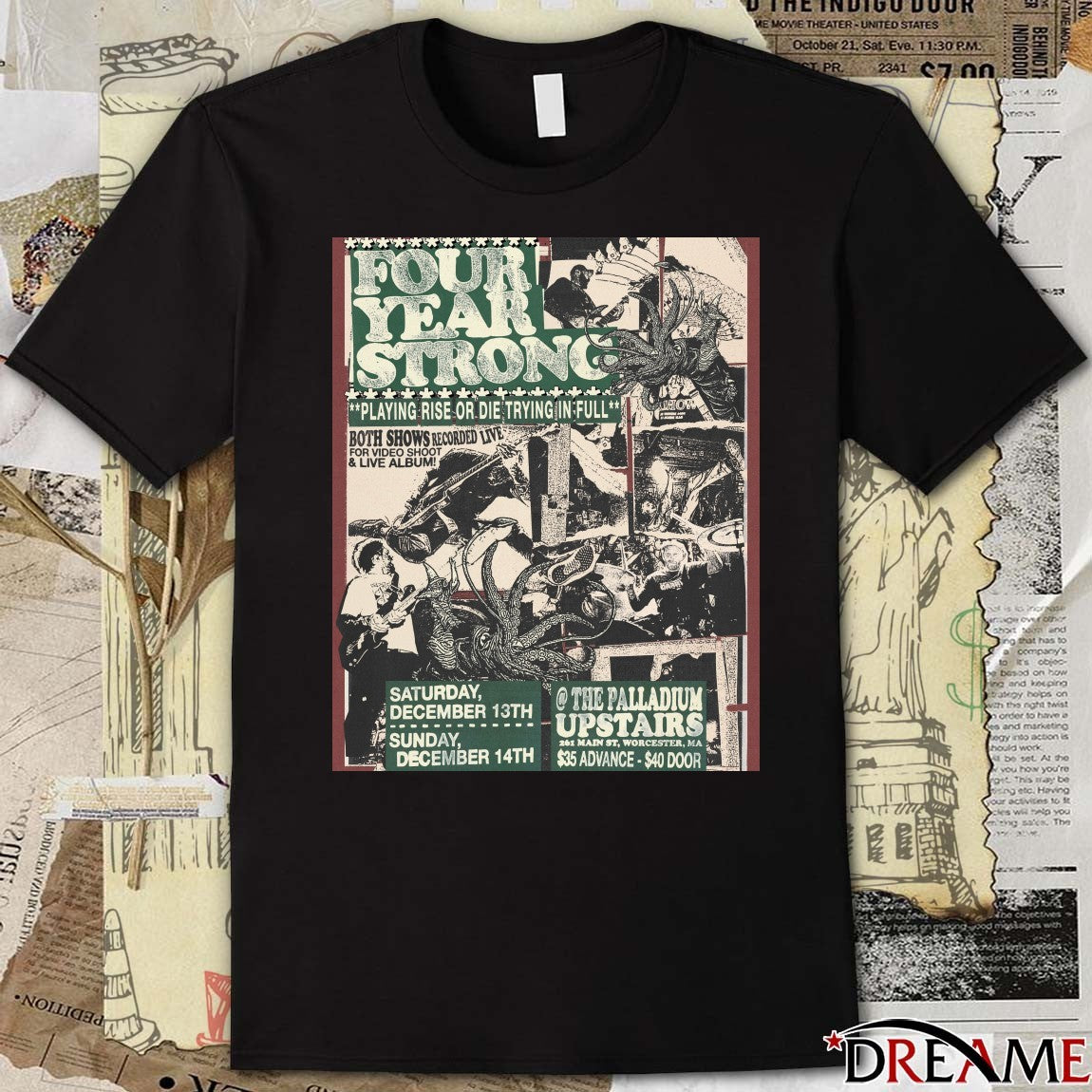 Poster Four Year Strong December 13-14 2025 The Palladium Upstairs Worcester MA t-shirt